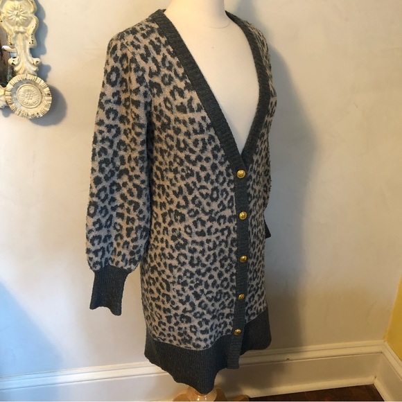 Marled cream,gray & blue gray cardigan w/lantern sleeves w/gray trim&cuff SizeXS - Picture 3 of 12